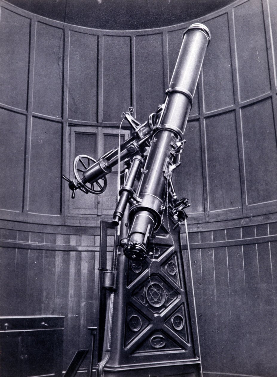 Das Teleskop von Giovanni Virginio Schiaparelli (1835-1910) Astrophysiker in Brera (Mailand). Er beobachtete geradlinige Konfigurationen auf dem Planeten Mars, die er die Marskanäle (canali) nannte von Unknown photographer