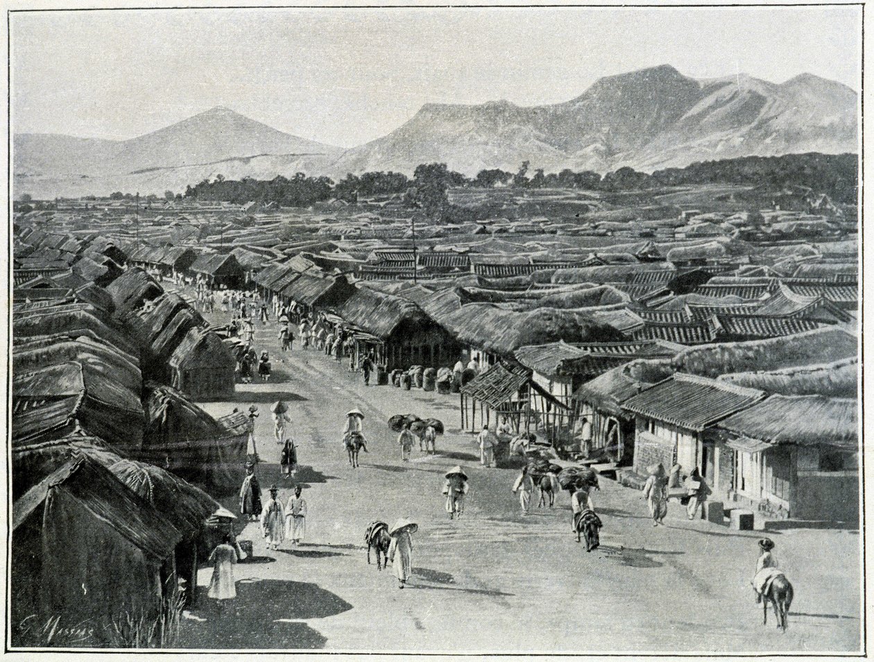 Ansicht der Hauptstraße von Seoul, Hauptstadt von Korea im 19. Jahrhundert von Unknown photographer