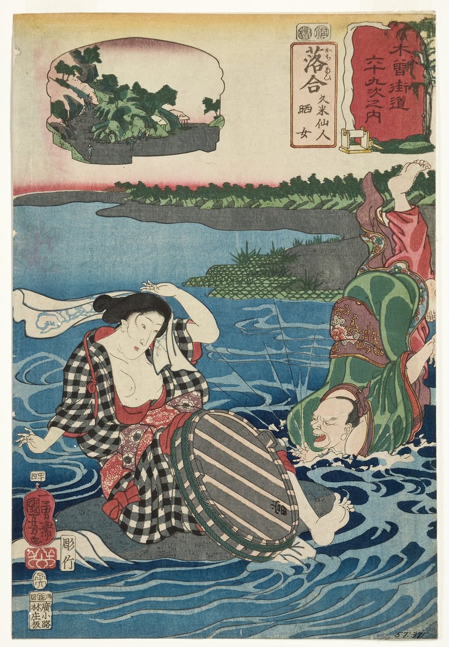 Ochiai: Kume Sennin und die Wäscherin, 1852 von Utagawa Kuniyoshi