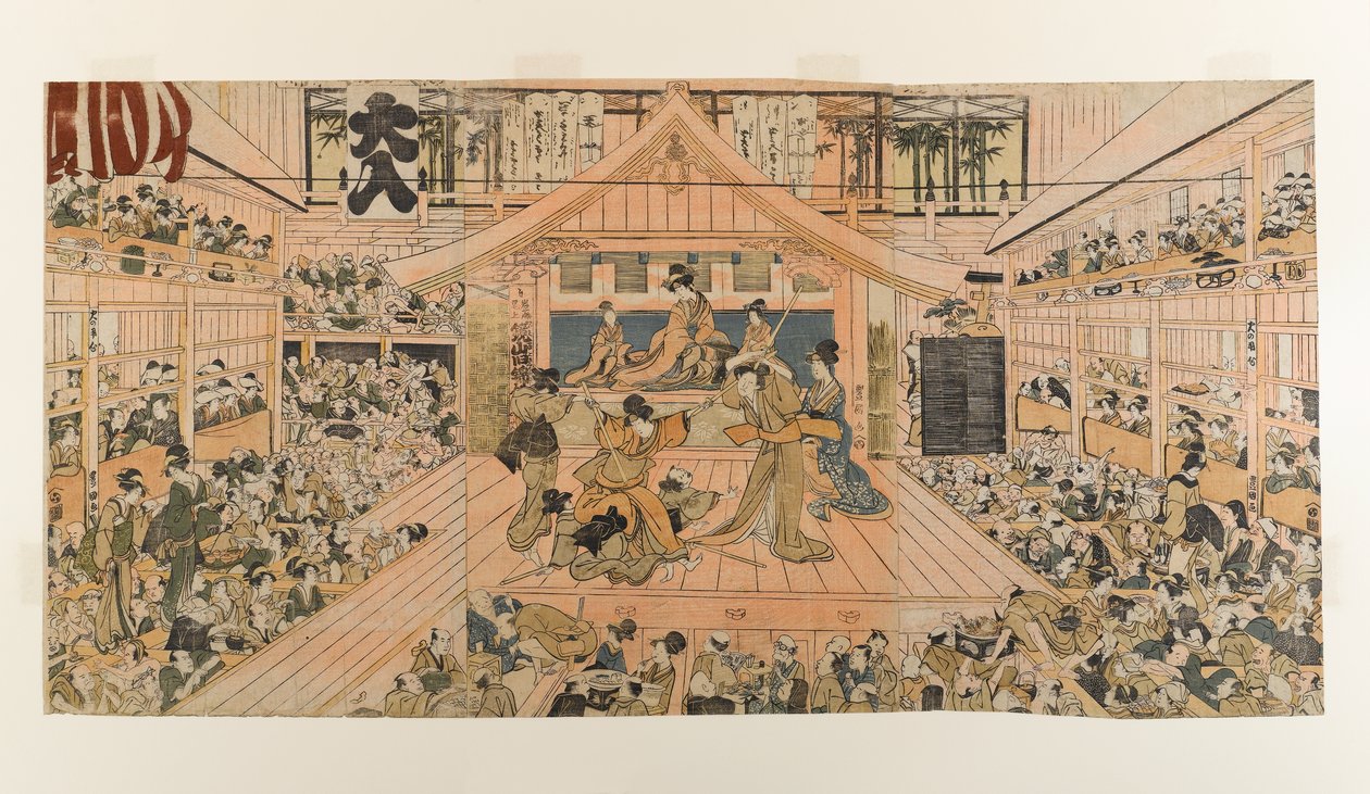Innenansicht des Kabuki-Theaters Kawarazaki-za, ca. 1800-1803 von Utagawa Toyokuni