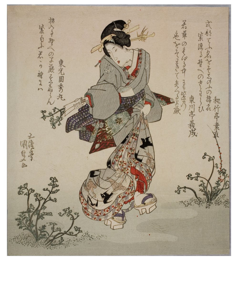 Eine Kurtisane sammelt Farntriebe, um 1786-1864 von Utagawa (1786-1865) Kunisada