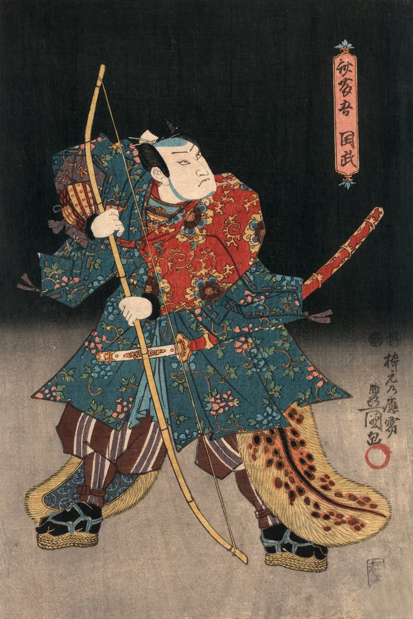 Ukiyo-e-Druck eines Schauspielers, der einen Samurai spielt, von Kunisada von Utagawa Kunisada