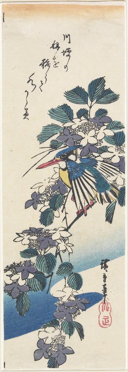 (Eisvogel und Hortensie) von Utagawa Hiroshige