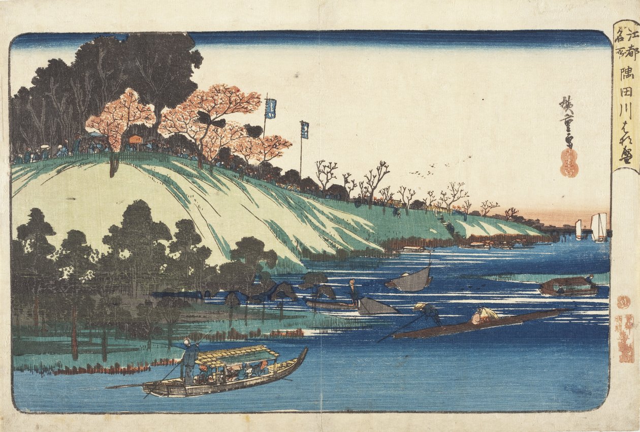 Kirschblüten in voller Blüte entlang des Sumida-Flusses von Utagawa Hiroshige