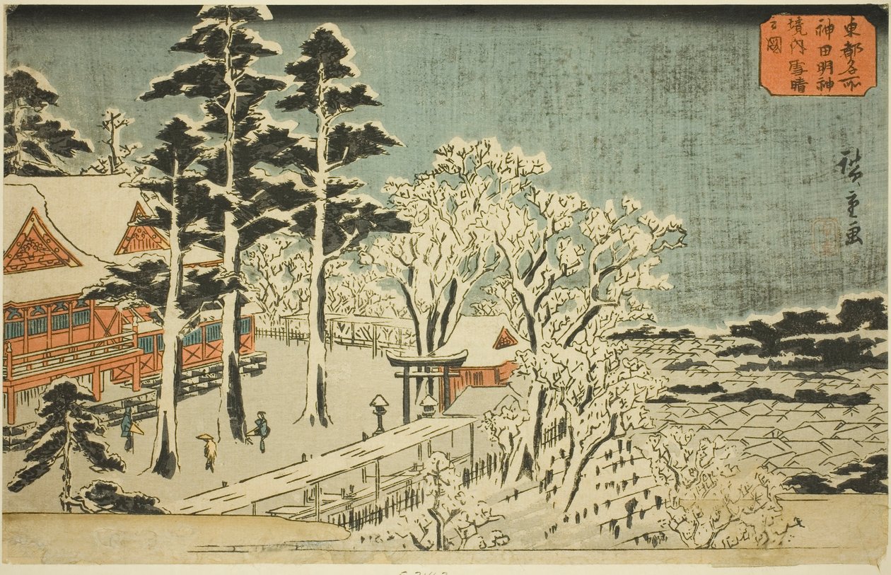 Klares Wetter nach Schneefall im Bezirk des Kanda Myojin Schreins (Kanda Myojin keidai yukibare no zu), aus der Serie "Berühmte Orte in der östlichen Hauptstadt (Toto meisho)" von Utagawa Hiroshige