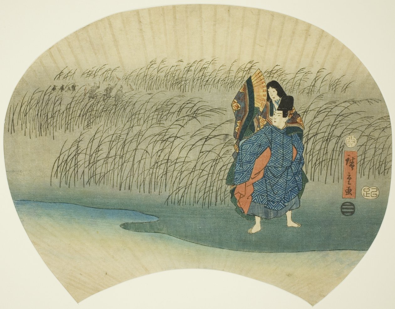 Paar auf der Flucht, aus der Akutagawa-Episode in den Geschichten von Ise von Utagawa Hiroshige