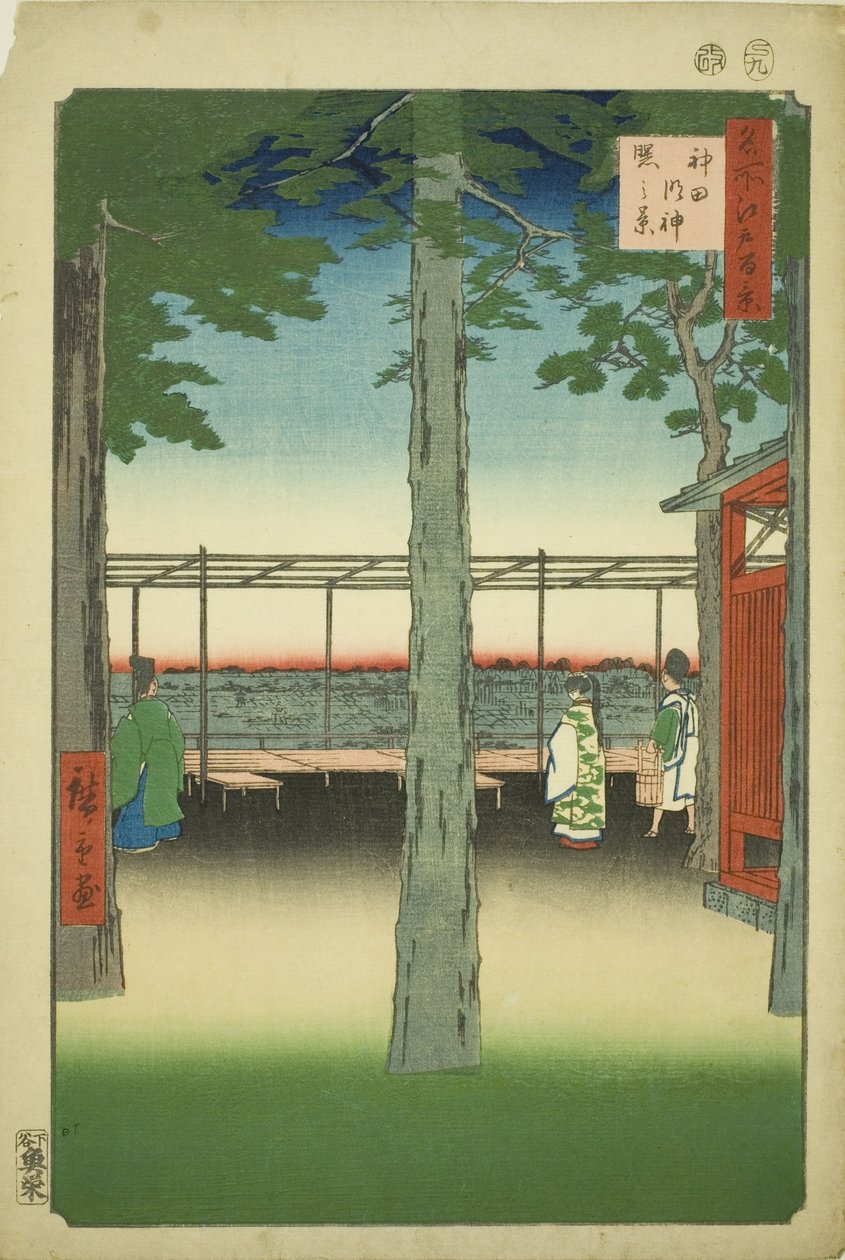 Morgendämmerung am Kanda Myojin Schrein (Kanda Myojin akebono no kei), aus der Serie "Hundert berühmte Ansichten von Edo (Meisho Edo hyakkei)" von Utagawa Hiroshige