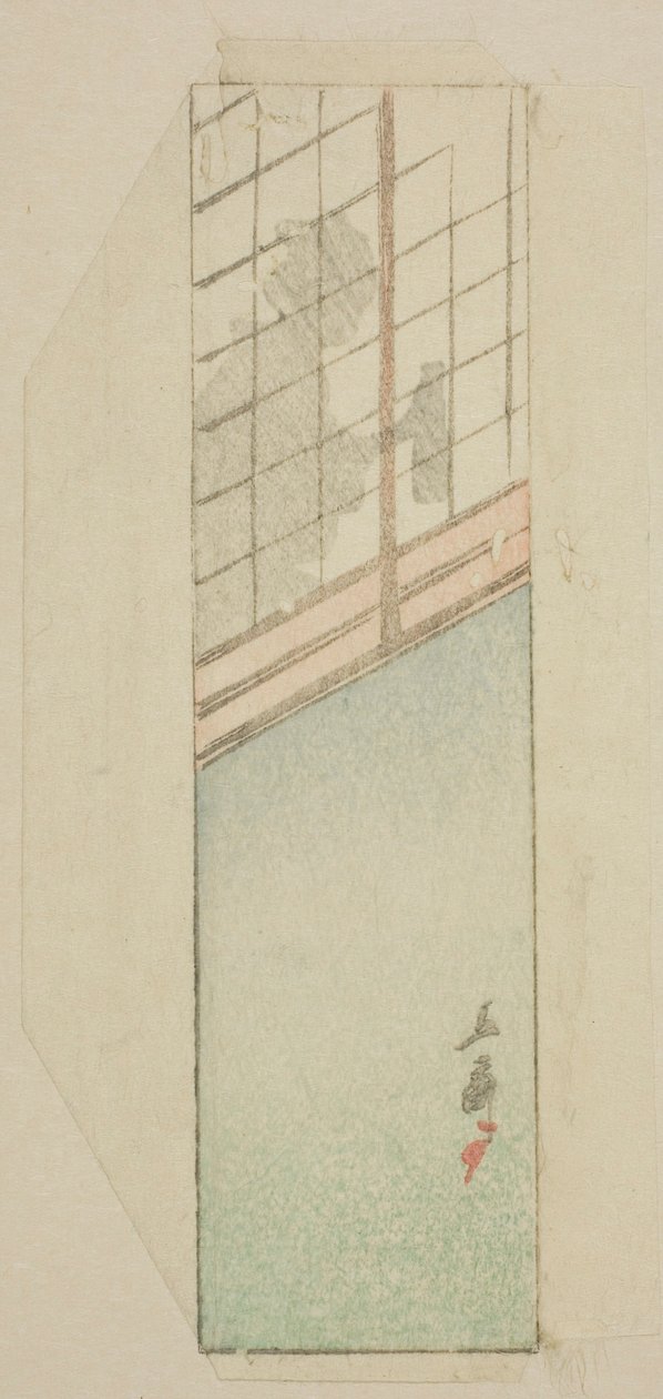 Frau hinter Schiebetüren von Utagawa Hiroshige