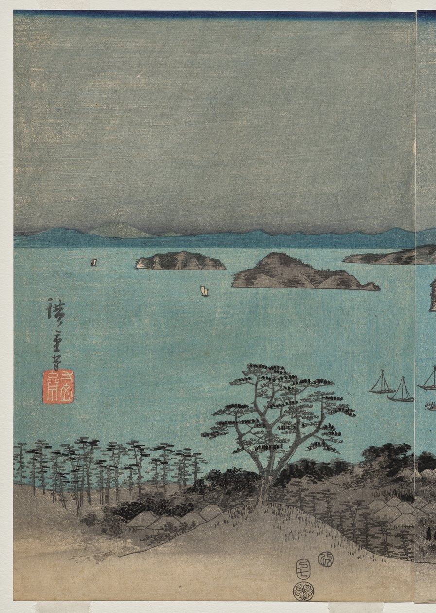 Abendansicht der acht berühmten Orte in der Nähe von Kanazawa bei Vollmond in der Provinz Musashi von Utagawa Hiroshige