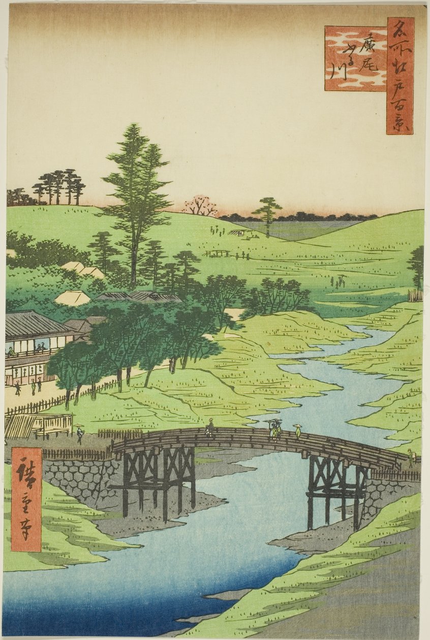Furukawa-Fluss, Hiroo, aus der Serie "Hundert berühmte Ansichten von Edo" von Utagawa Hiroshige