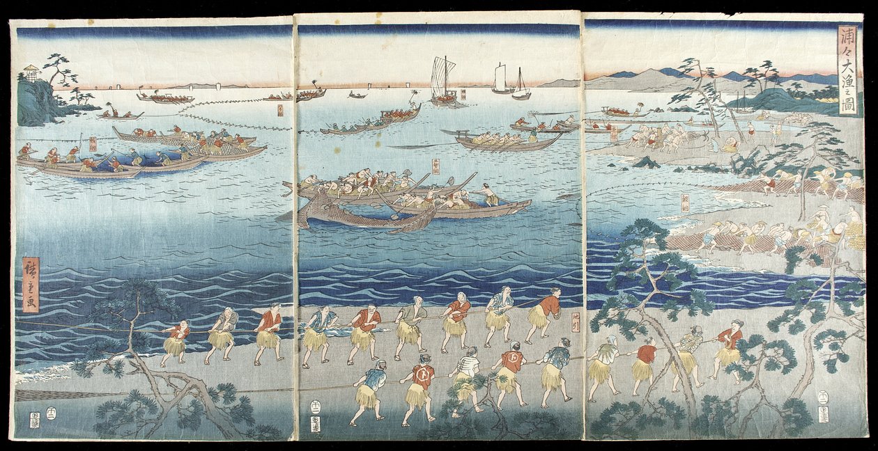 Große Angelszene in der Bucht von Utagawa Hiroshige