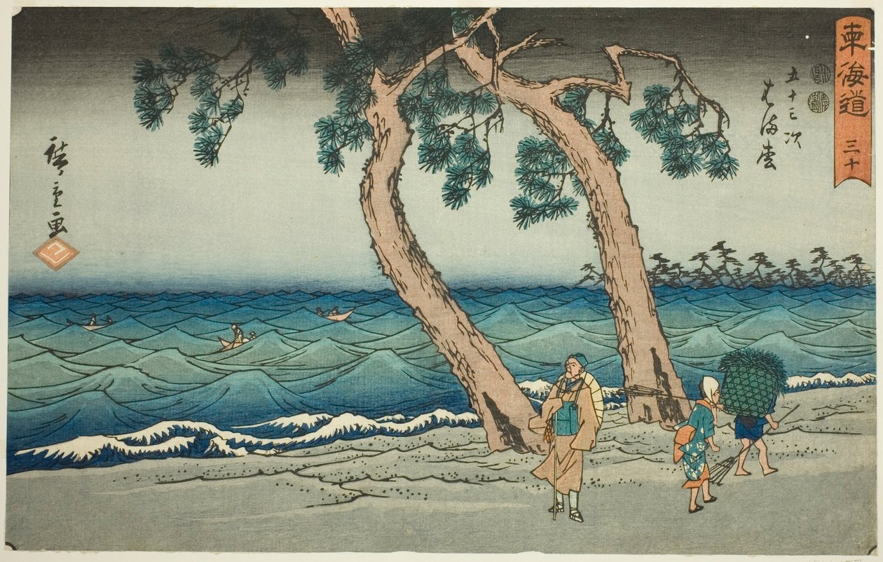Hamamatsu—Nr. 30, aus der Serie "Dreiundfünfzig Stationen des Tokaido (Tokaido gojusan tsugi)", auch bekannt als der Reisho Tokaido von Utagawa Hiroshige