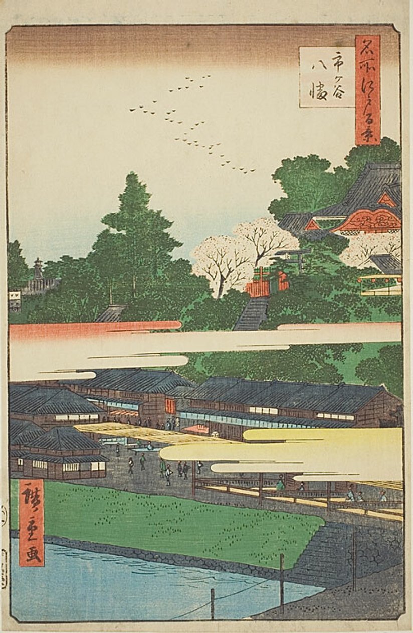 Ichigaya Hachiman-Schrein (Ichigaya Hachiman), Nr.41 aus der Serie "Hundert berühmte Ansichten von Edo (Meisho Edo hyakkei)" von Utagawa Hiroshige