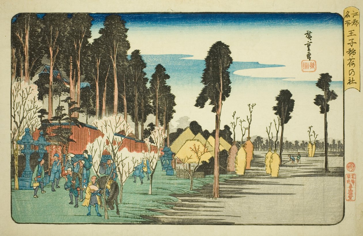 Inari-Schrein in Oji (Oji Inari no yashiro), aus der Serie "Berühmte Orte in Edo (Koto meisho)" von Utagawa Hiroshige
