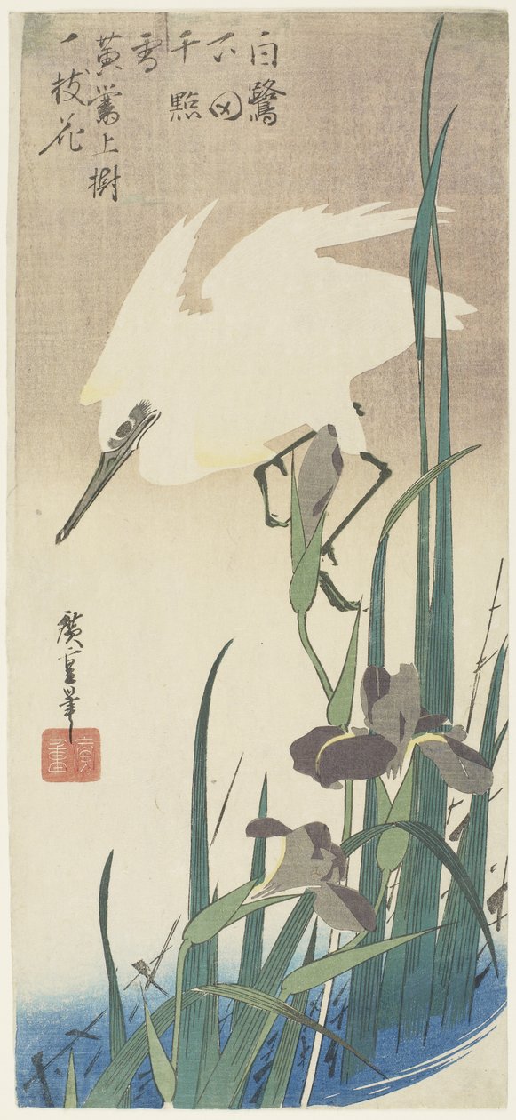 Schwertlilien und Reiher, 1832-1834 von Utagawa Hiroshige
