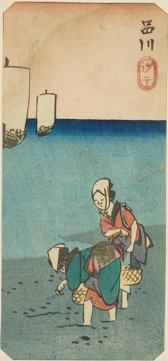 Ebbe in Shinagawa, Abschnitt eines Blattes aus der Serie "Ausschnitte berühmter Orte in Edo" von Utagawa Hiroshige