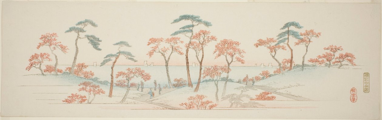 Ahornbäume am Kaianji-Tempel (Kaianji koyo), aus einer unbetitelten Serie berühmter Ansichten der Vororte von Edo von Utagawa Hiroshige