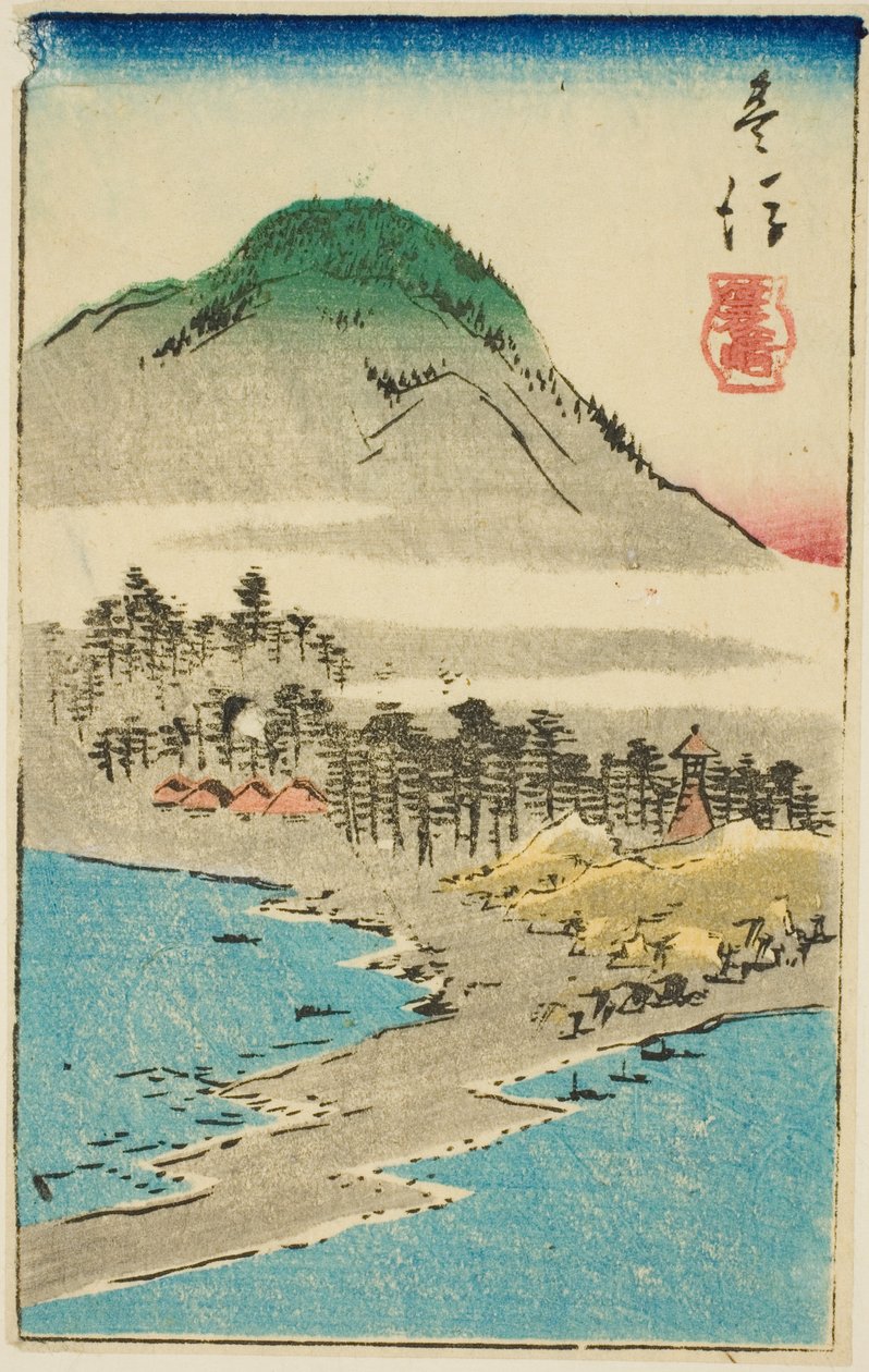 Minosaki in der Provinz Bungo, Abschnitt des Blattes Nr. 17 aus der Serie "Ausschnitte der Provinzen" von Utagawa Hiroshige