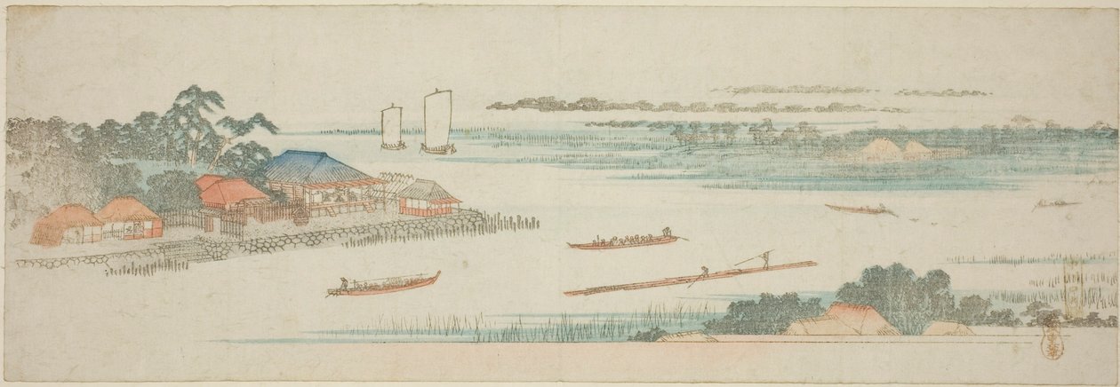 Mündung des Naka-Flusses, aus einer unbetitelten Serie berühmter Ansichten der Edo-Vororte von Utagawa Hiroshige