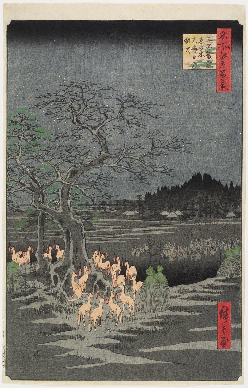 Silvester-Füchse am Brennnesselbaum, O_ji, September 1857 von Utagawa Hiroshige
