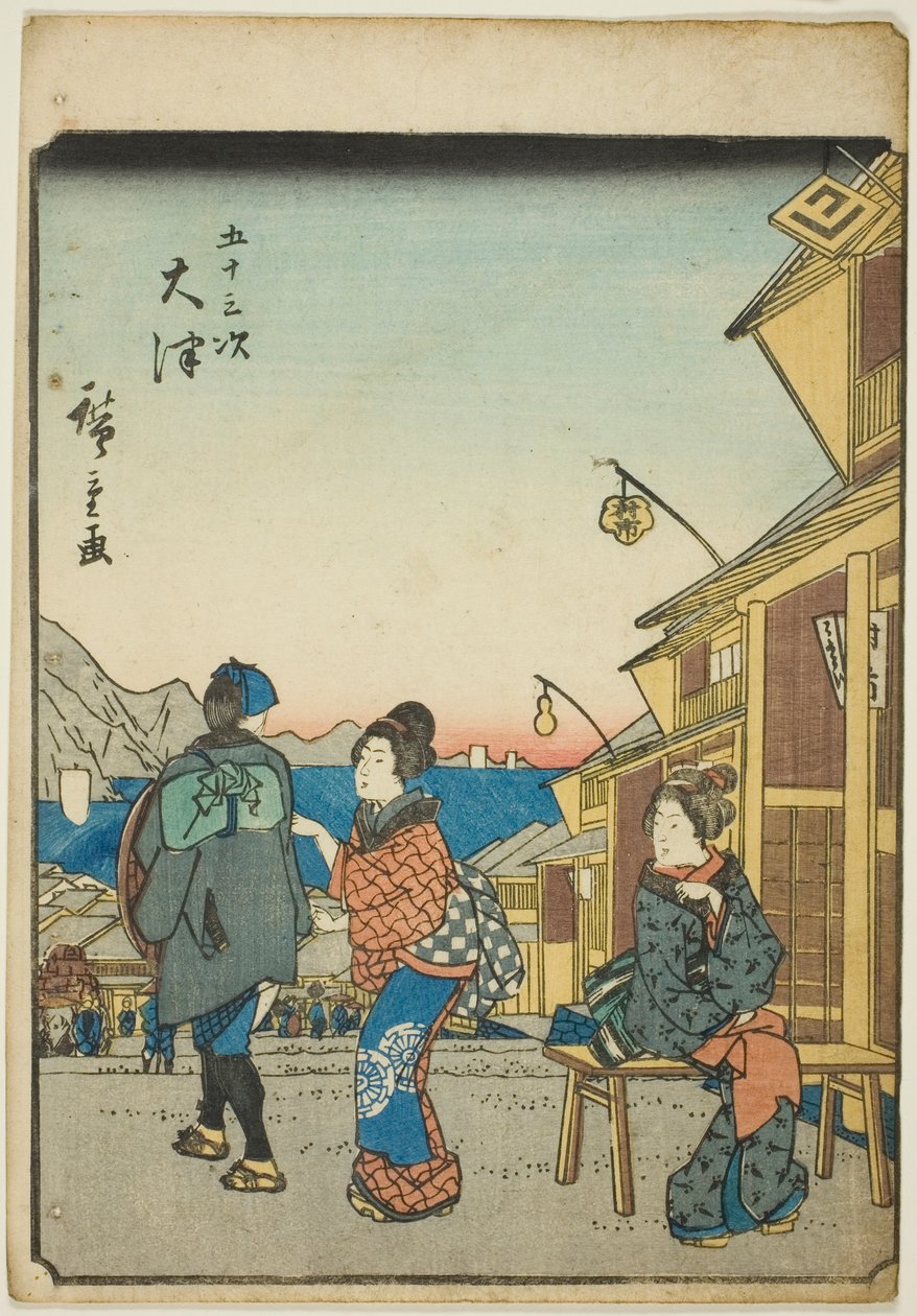 Otsu, aus der Serie "Dreiundfünfzig Stationen des Tokaido (Gojusan tsugi)", auch bekannt als der Figuren-Tokaido (Jinbutsu Tokaido) von Utagawa Hiroshige