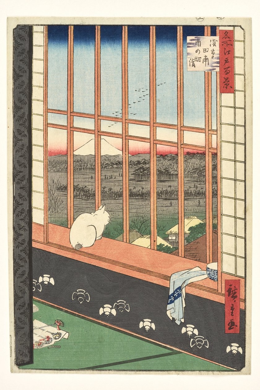 Reisfelder in Asakusa und das Torinomachi-Fest aus der Serie 100 berühmte Ansichten von Edo von Utagawa Hiroshige
