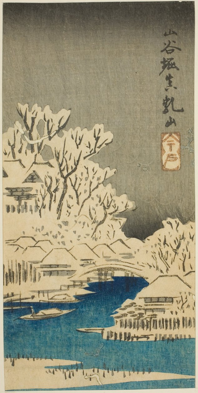 Sanya-Kanal und Matsuchi-Hügel, Abschnitt eines Blattes aus der Serie "Cutouts of Famous Places in Edo" von Utagawa Hiroshige