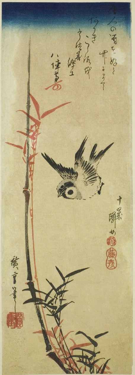 Spatz und Bambus von Utagawa Hiroshige