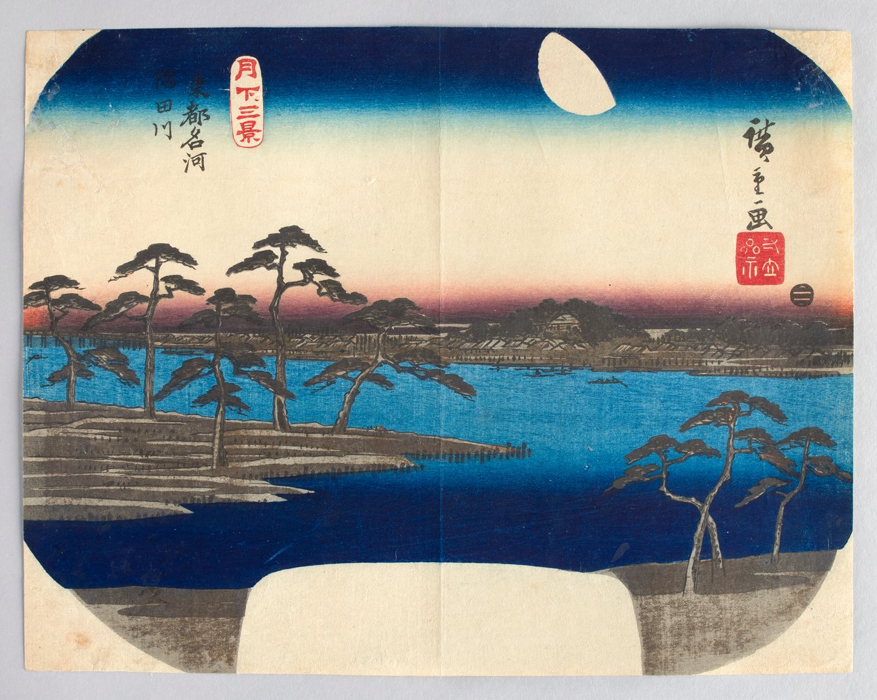 Sumida-Fluss, ein berühmter Fluss der östlichen Hauptstadt, aus der Serie „Drei mondbeschienene Ansichten“ von Utagawa Hiroshige