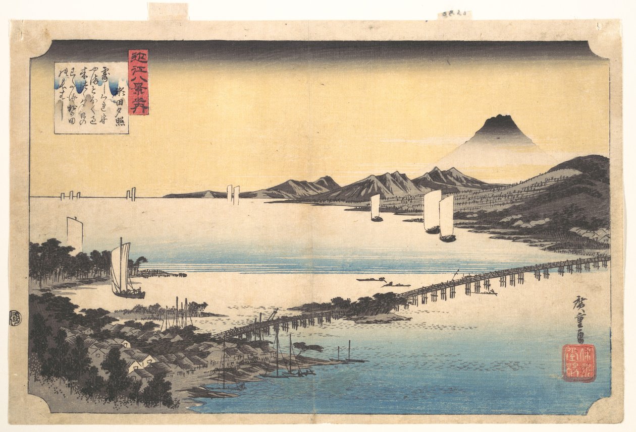 Abendrot bei Seta, aus der Serie Acht Ansichten der Provinz Ōmi von Utagawa Hiroshige