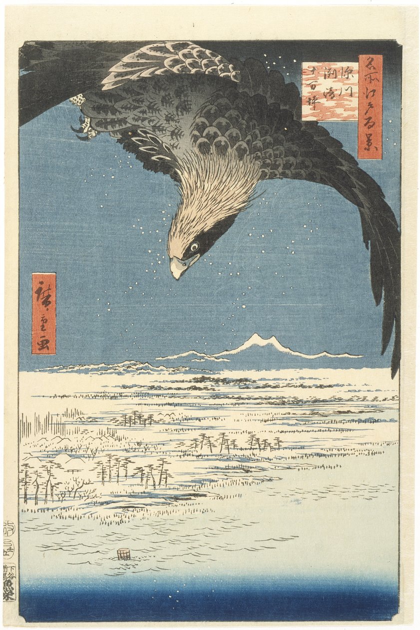Susaki und die Jmantsubo-Ebene bei Fukagawa aus der Serie Einhundert berühmte Ansichten von Edo, 1857 von Utagawa Hiroshige