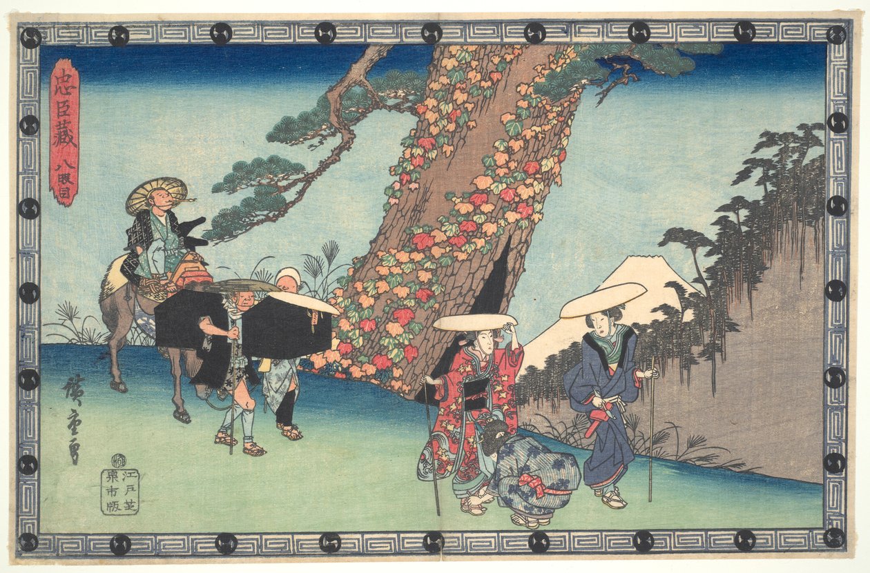 Die loyale Liga der siebenundvierzig Rōnin (Chūshingura), Akt VIII: Die Frau und Tochter von Honzō auf dem Weg nach Kyoto von Utagawa Hiroshige