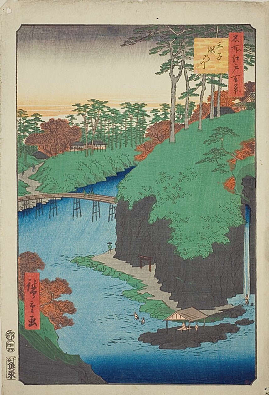 Der Fluss der Wasserfälle in Oji, Nr. 88 aus der Serie "Hundert berühmte Ansichten von Edo" von Utagawa Hiroshige