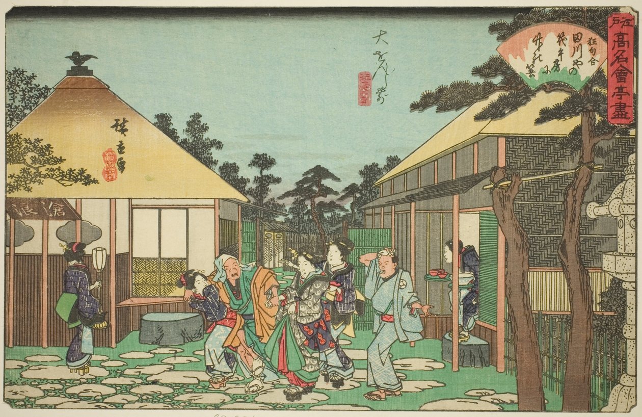 Das Tagawaya-Restaurant vor Daionji, aus der Serie "Berühmte Restaurants von Edo" von Utagawa Hiroshige