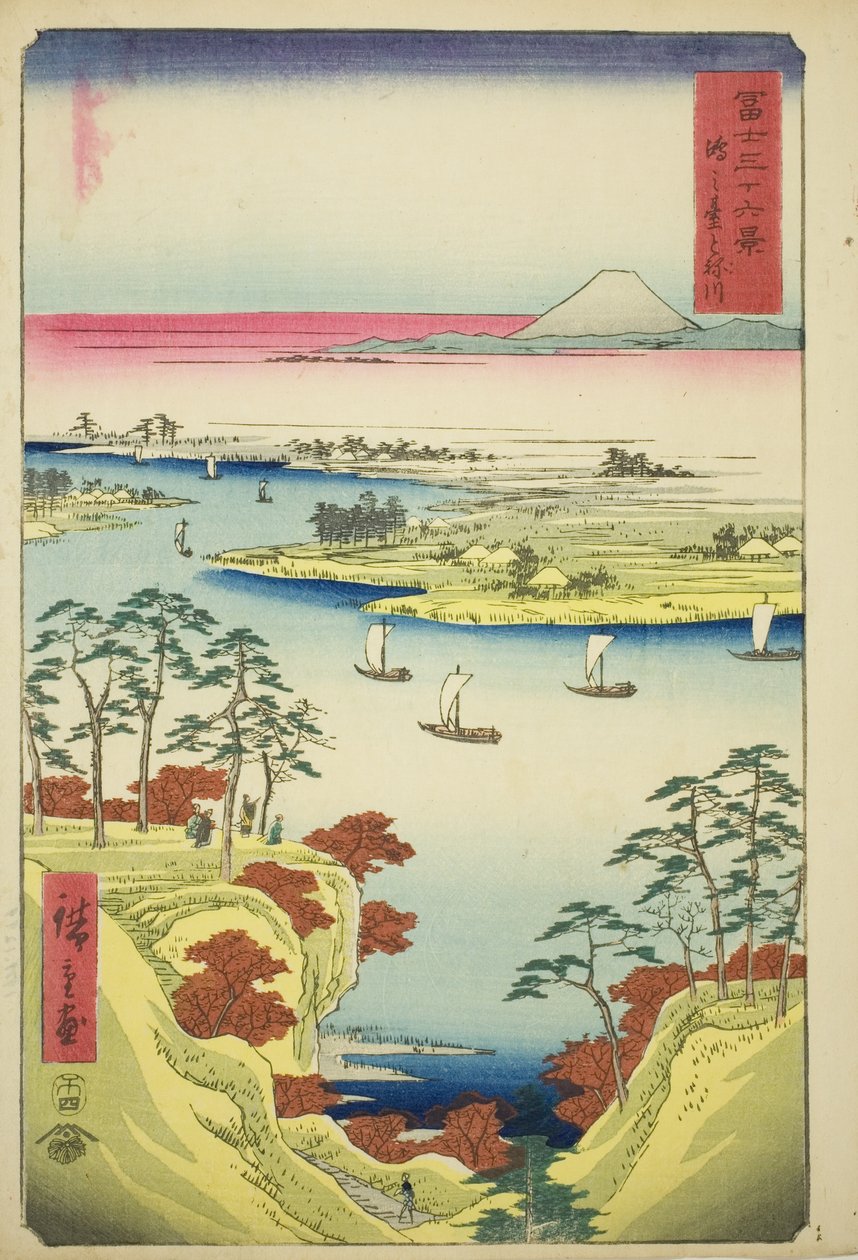 Der Tone-Fluss bei Konodai (Konodai Tonegawa), aus der Serie "Sechsunddreißig Ansichten des Berges Fuji (Fuji sanjurokkei)" von Utagawa Hiroshige