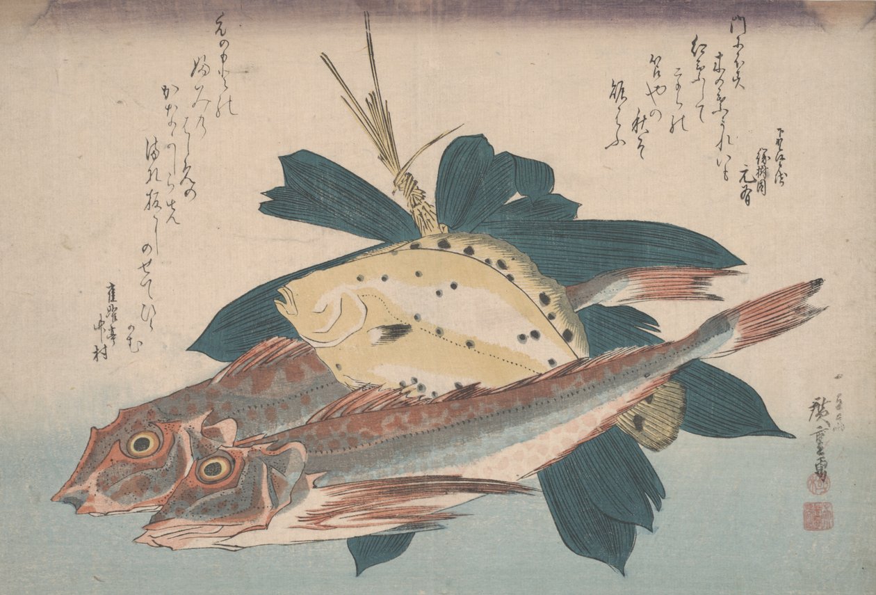 Zwei Knurrhähne und eine Scholle von Utagawa Hiroshige