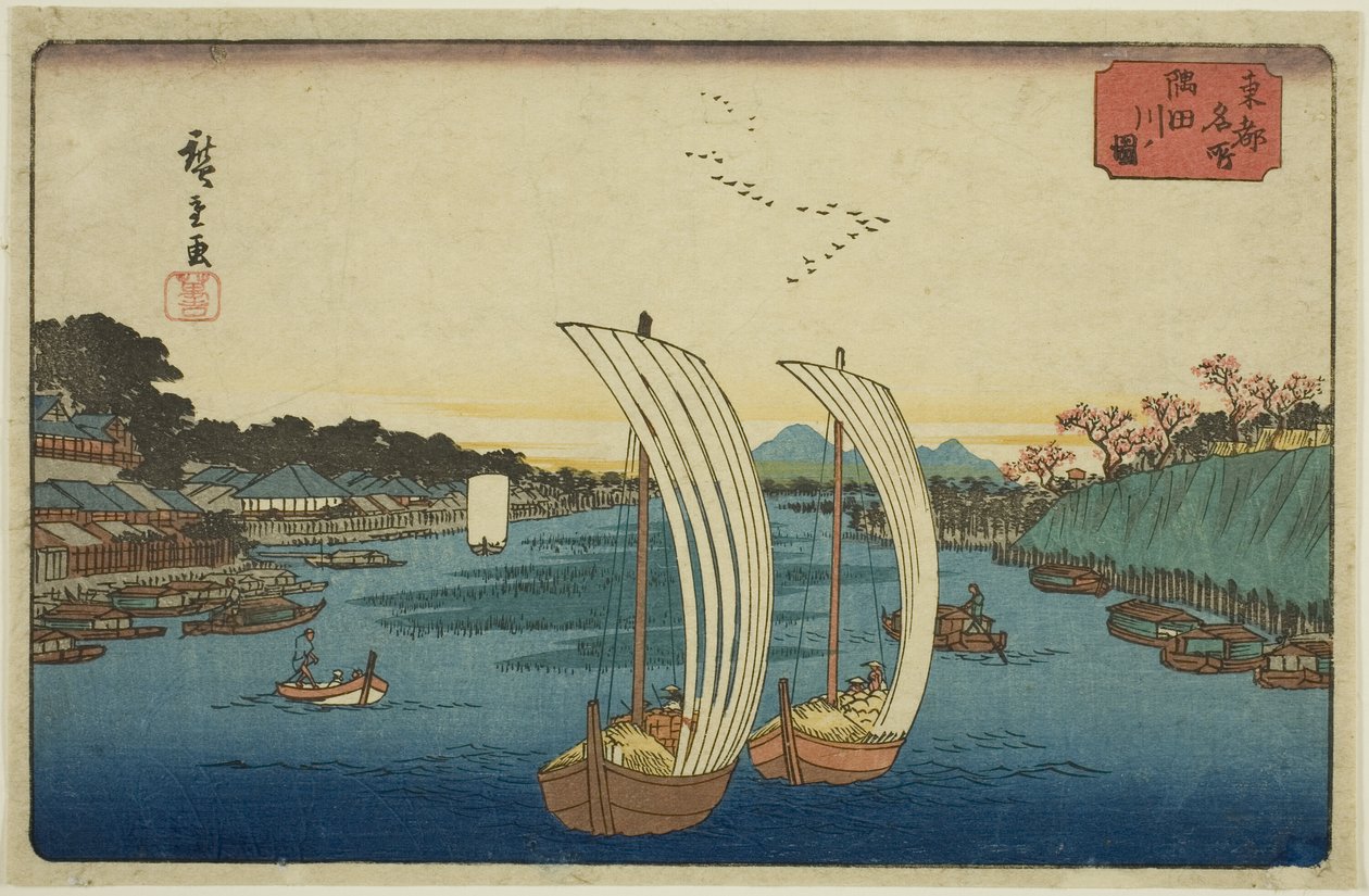 Ansicht des Sumida-Flusses (Sumidagawa no zu), aus der Serie "Berühmte Orte in der östlichen Hauptstadt (Toto meisho)" von Utagawa Hiroshige