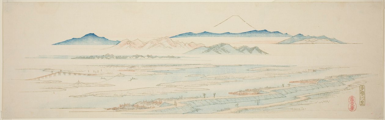 Dorf Tamagawa (Tamagawa no sato), aus einer unbetitelten Serie berühmter Ansichten der Edo-Vororte von Utagawa Hiroshige