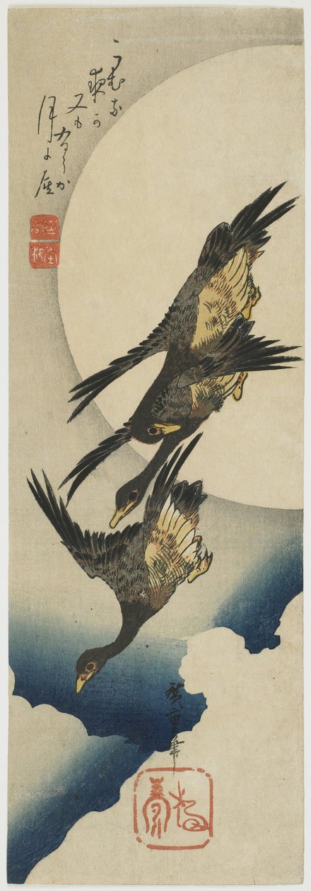 Wildgänse über dem Mond, 1834-39 von Utagawa Hiroshige