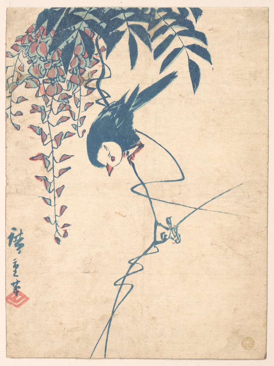 Blauregen und Weißkopf-Vogel von Utagawa Hiroshige