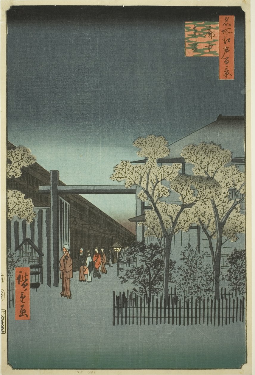Yoshiwara-Lizenzviertel bei Morgengrauen (Kakuchu shinonome), aus der Serie "Hundert berühmte Ansichten von Edo (Meisho Edo hyakkei)" von Utagawa Hiroshige