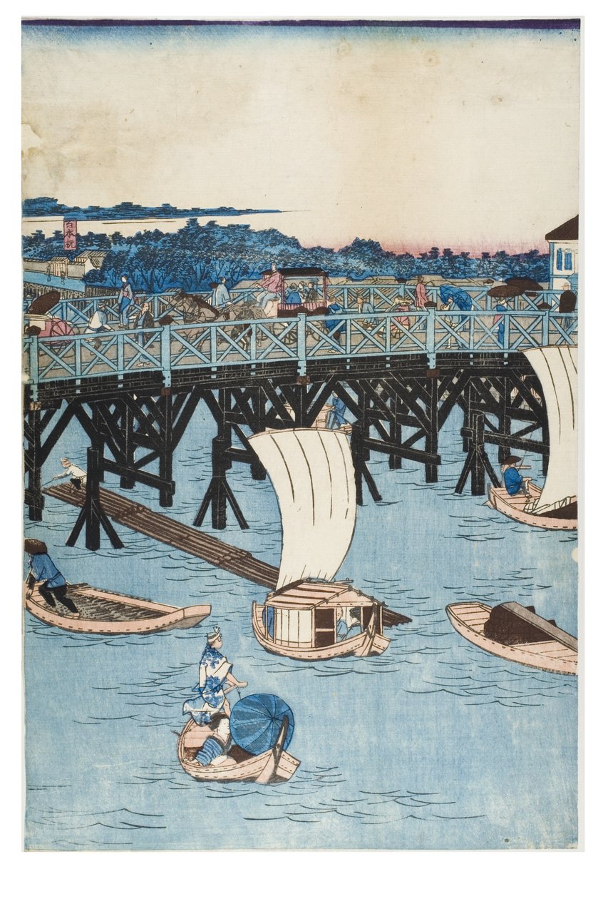 Berühmte Orte in Tokio, Wahre Ansicht der Ryogoku-Brücke von Utagawa II Hiroshige