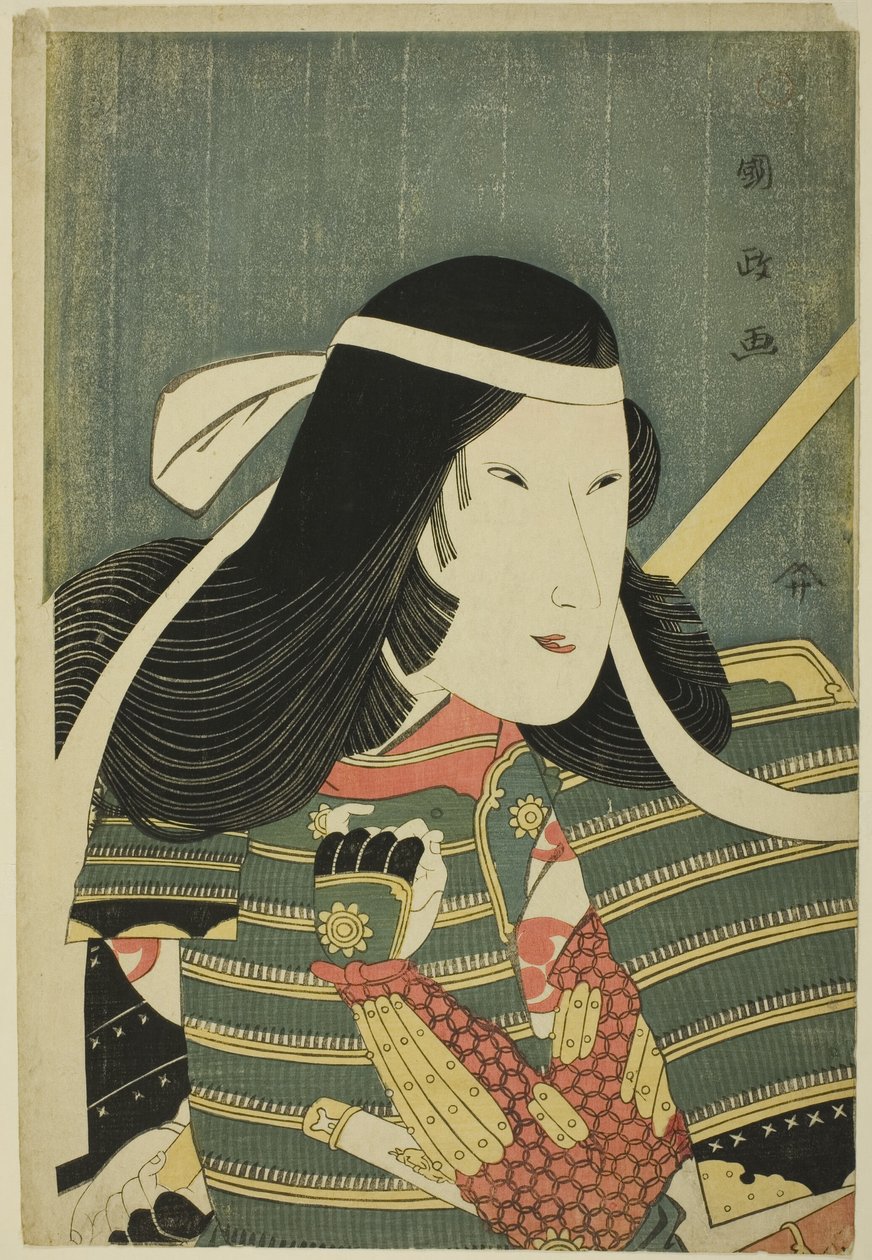Iwai Kumesaburo in der Rolle der Lady Tomoe von Utagawa Kunimasa
