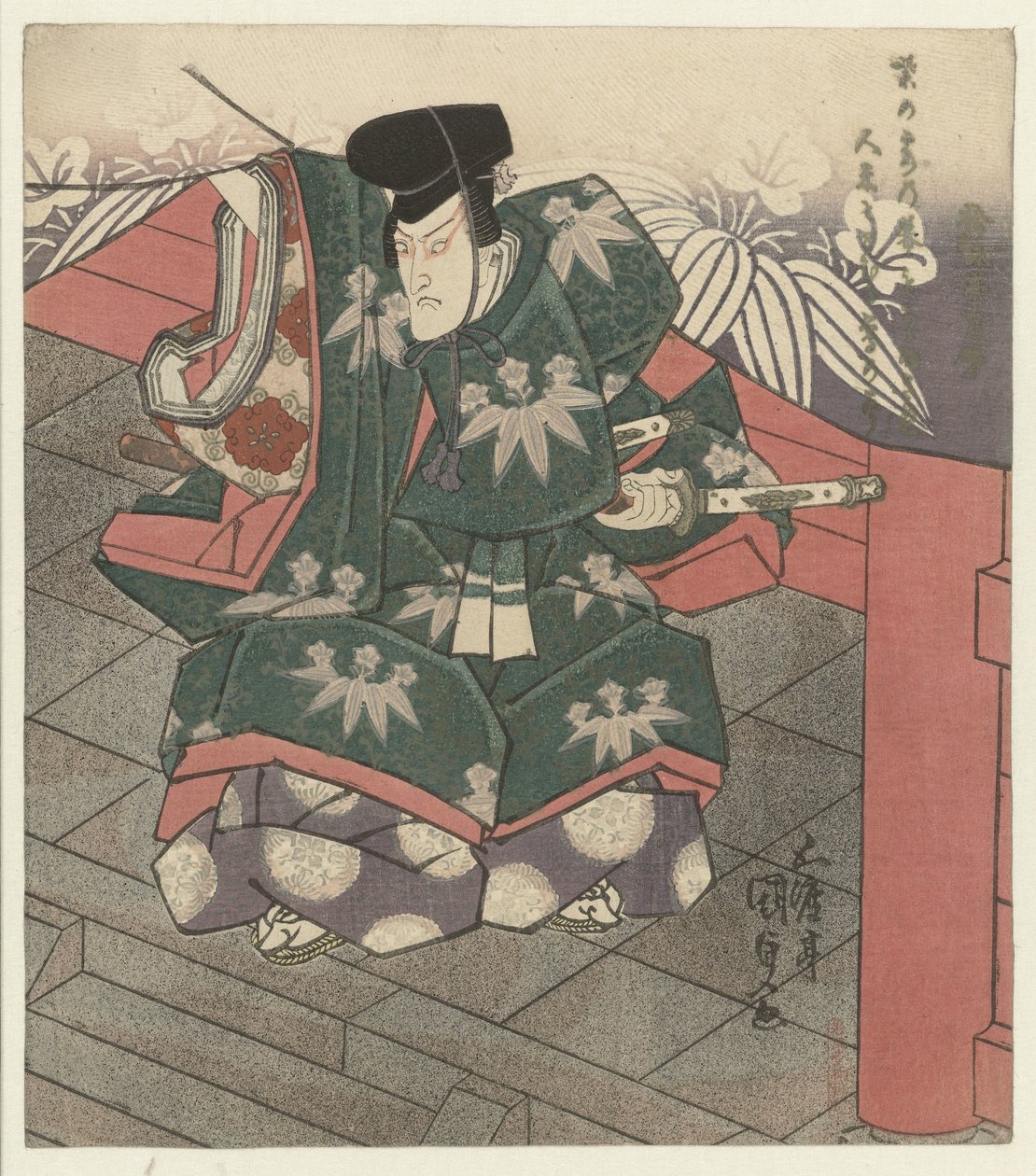 Mann am Eingang eines Tempels von Utagawa Kunisada (I)