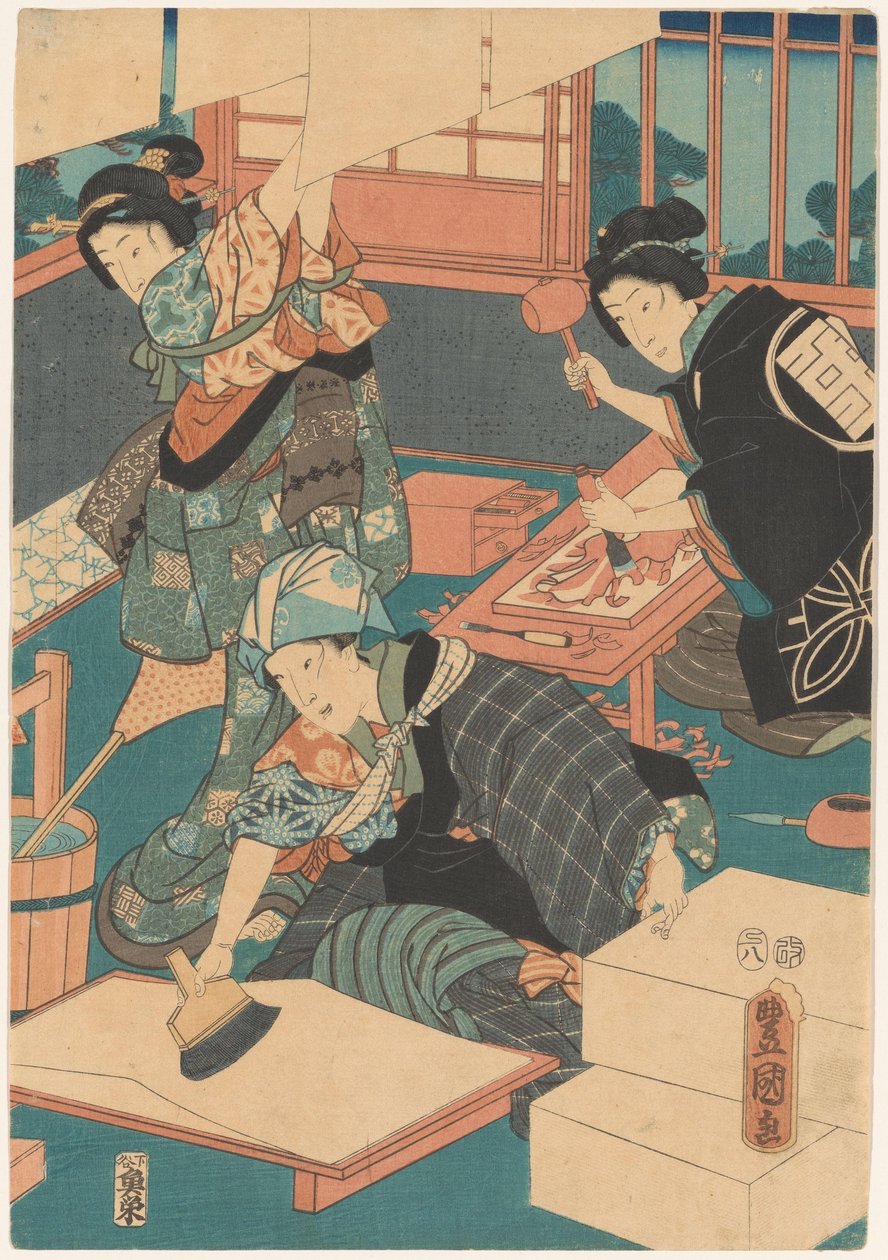 Frauen machen Drucke (Mittelteil) von Utagawa Kunisada (I)