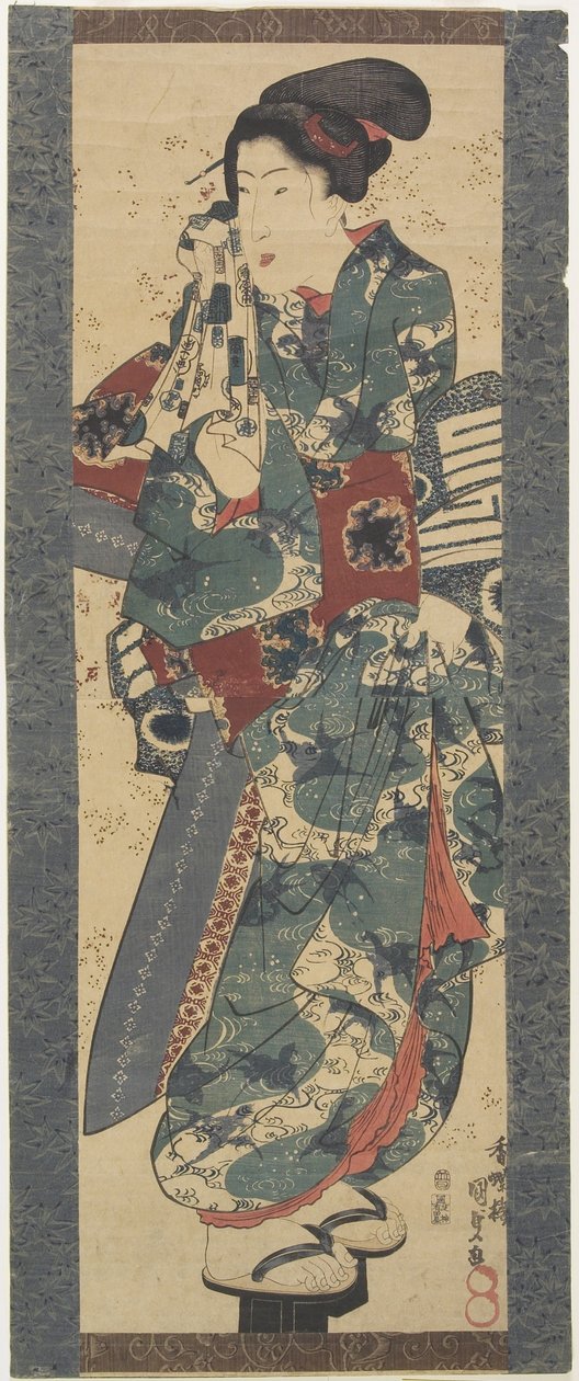Frau, die ein Handtuch hält, 1843-1847 von Utagawa Kunisada