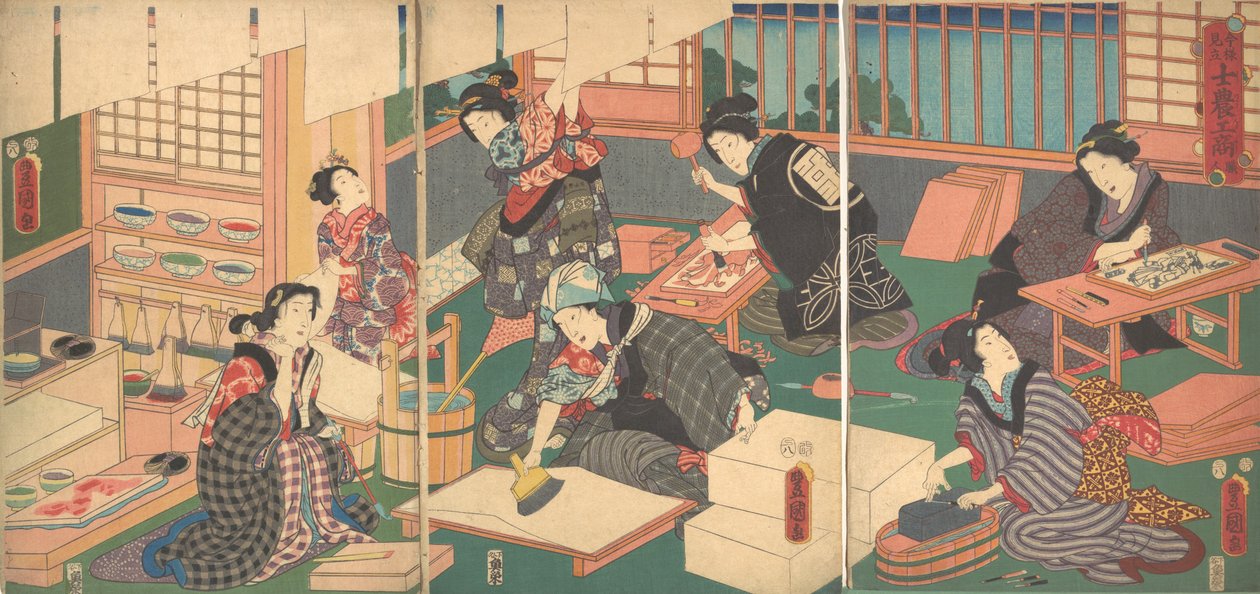 Handwerker, aus der Serie Eine zeitgemäße Parodie der vier Klassen, 19. Jahrhundert von Utagawa Kunisada