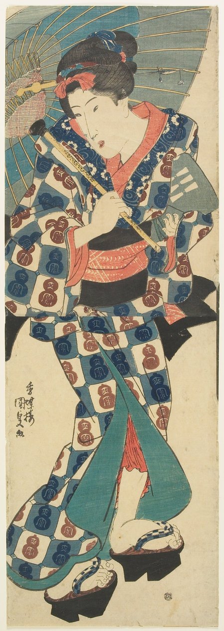 Junges Mädchen mit Regenschirm von Utagawa Kunisada