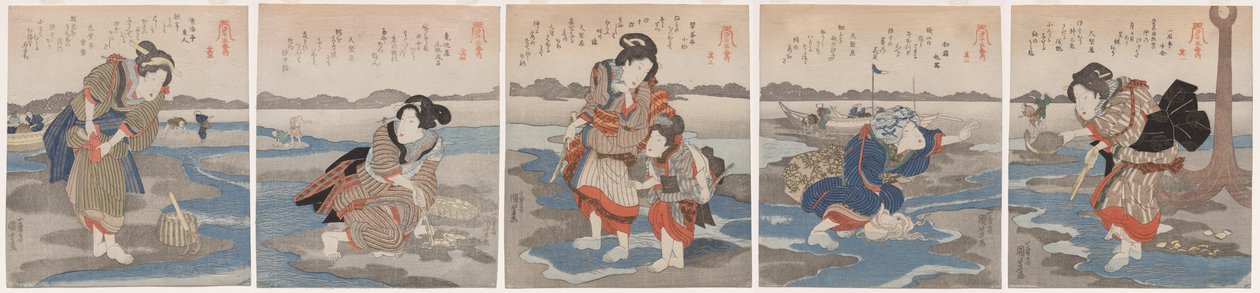 Fünf Bilder von Ebbe von Utagawa Kuniyoshi