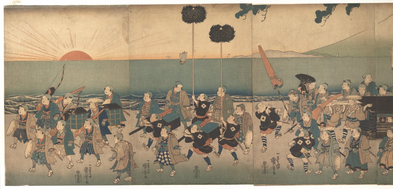 Jungen spielen eine Daimyō-Prozession nach von Utagawa Kuniyoshi
